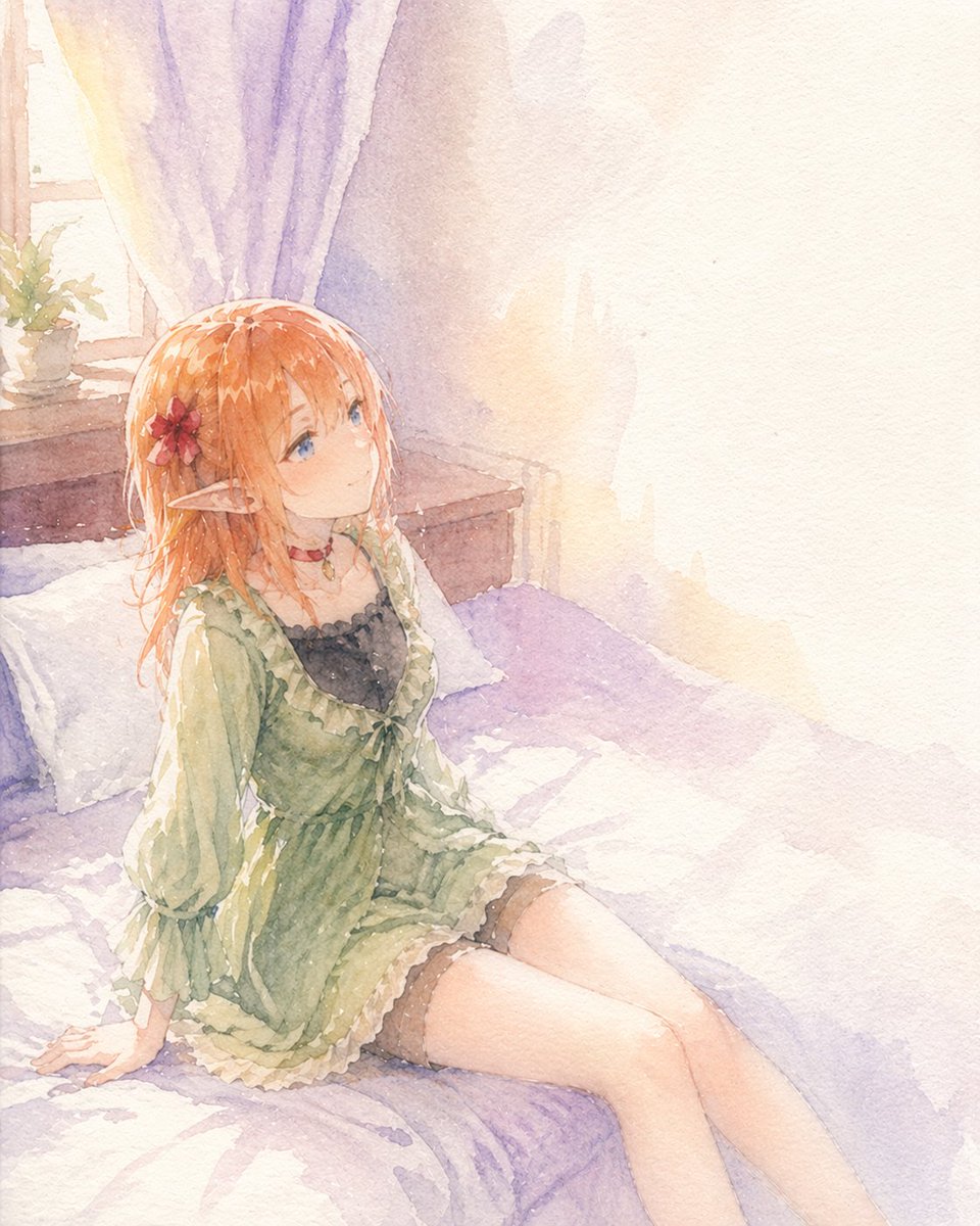 Profile / Avatar - Watercolor Elf Girl on Sunlit Bed