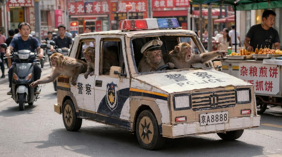 Social Media Post - Monkey Patrol in Cardboard Police Car
