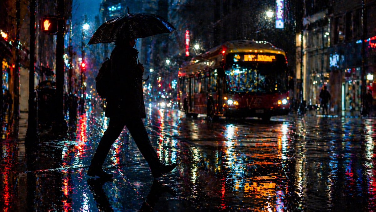 Social Media Post - Rainy Night City Crossing