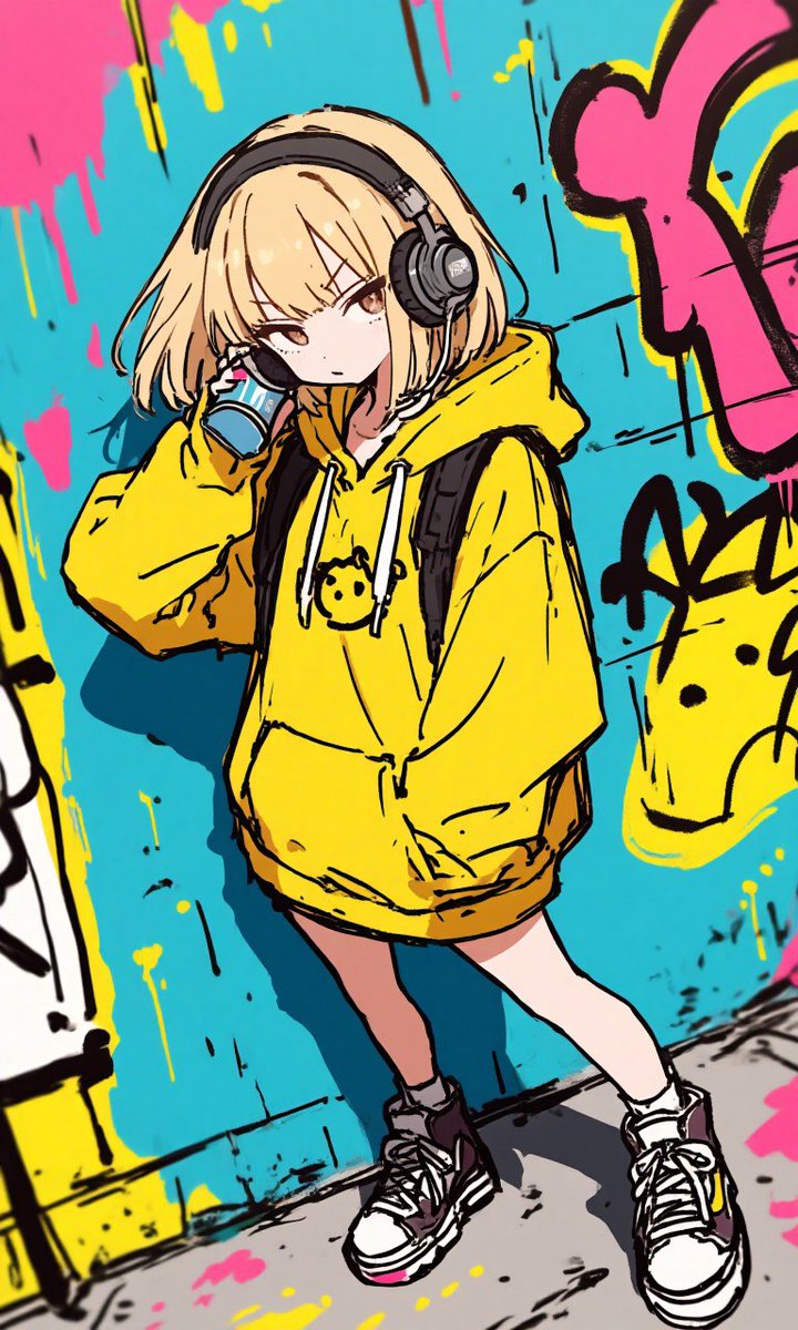 Social Media Post - Anime Graffiti Girl in Yellow Hoodie