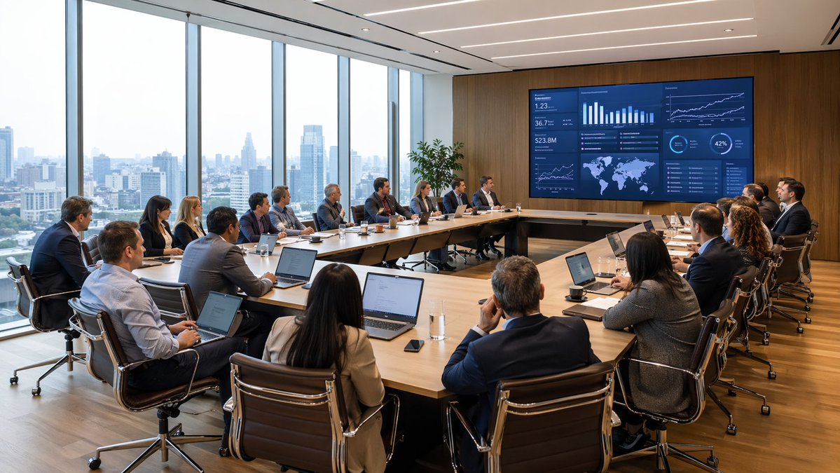Social Media Post - Modern Boardroom Analytics Meeting