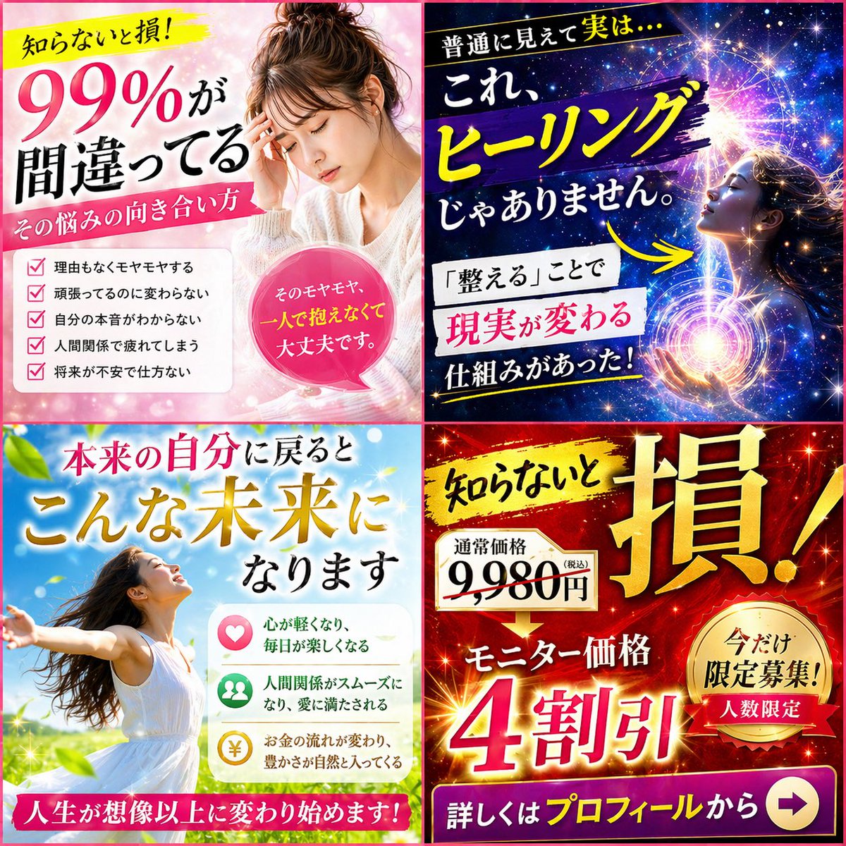 YouTube Thumbnail - Japanese Four-Panel Healing Ad Collage