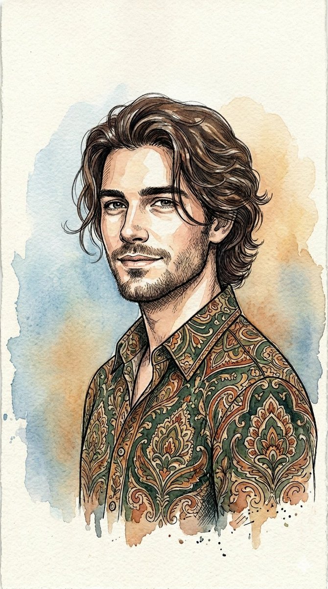 Profile / Avatar - Watercolor and Ink Line Art Portrait