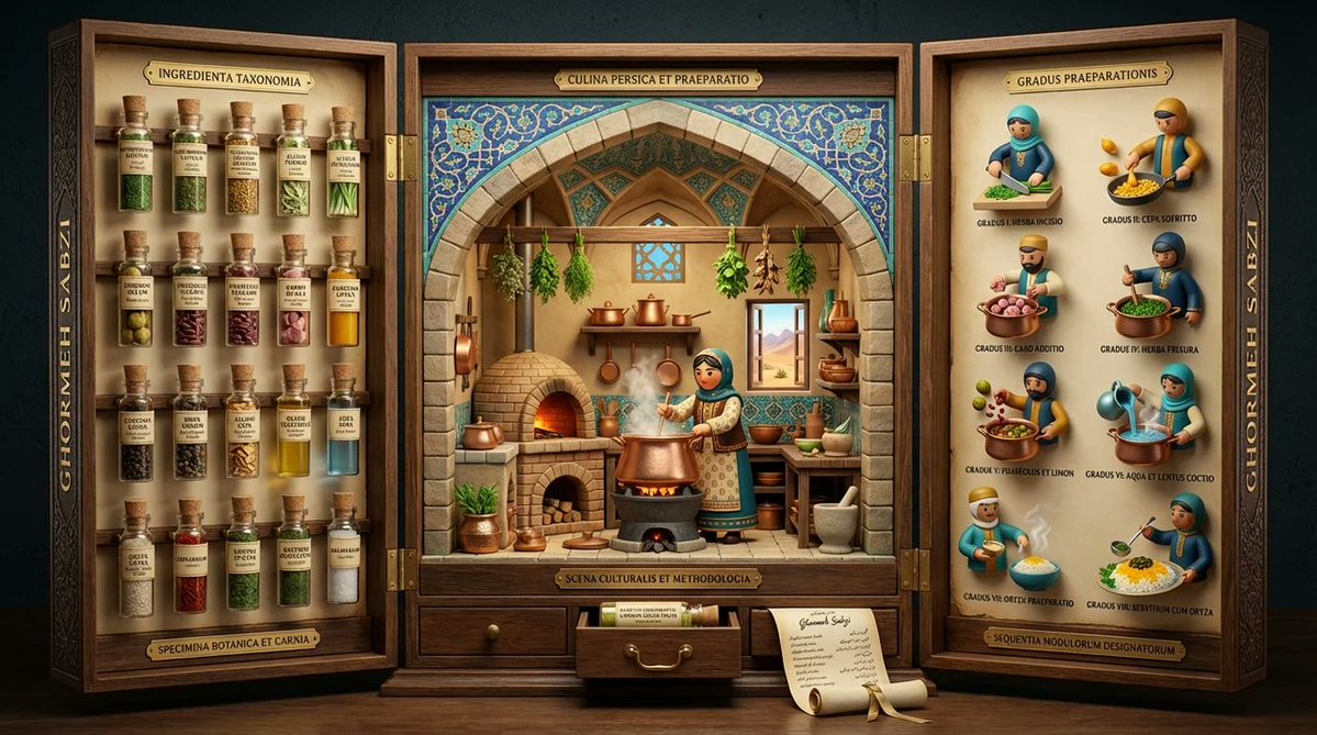 Infographic / Edu Visual - Medieval Altarpiece Display of Ghormeh Sabzi