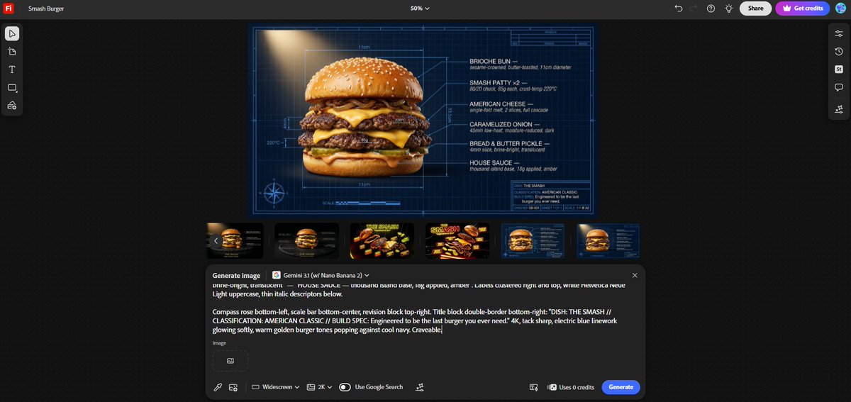 Infographic / Edu Visual - Technical Architectural Blueprint of a Smash Burger