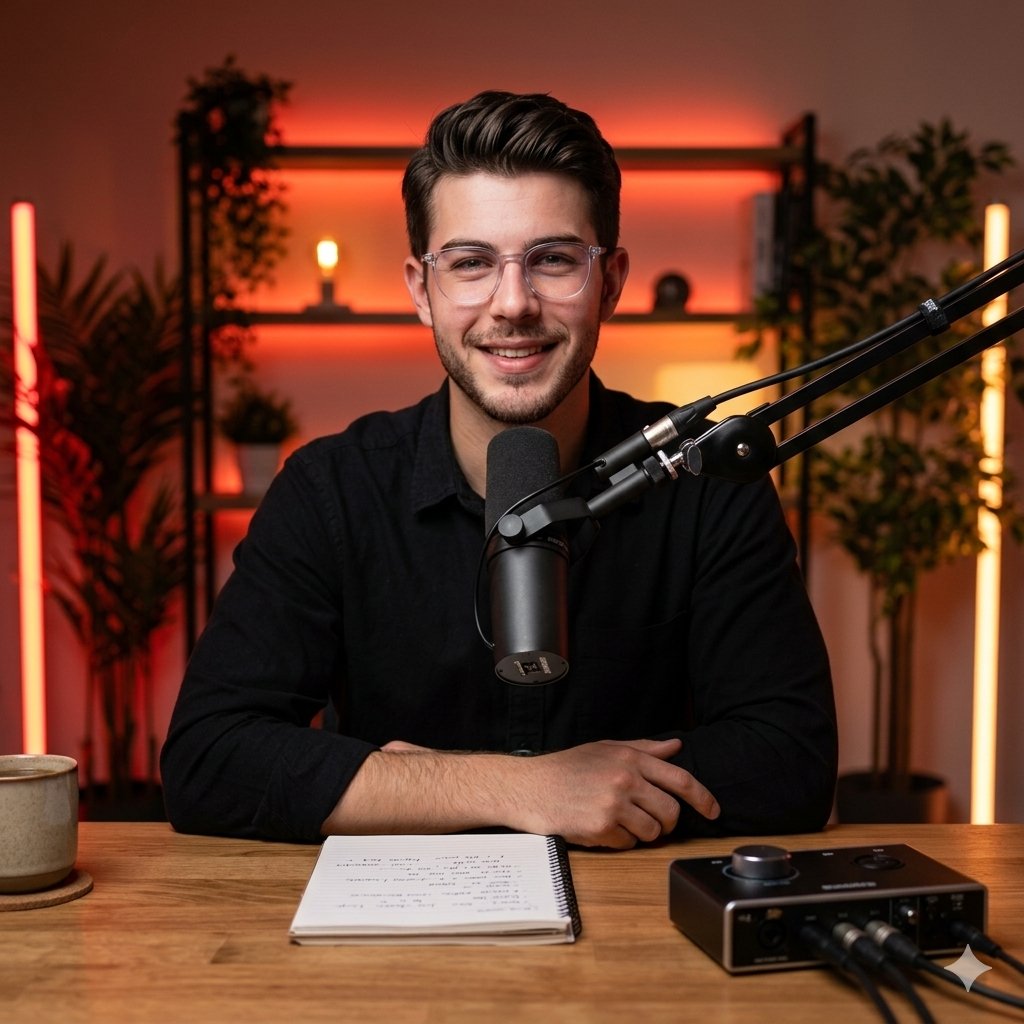 YouTube Thumbnail - Cinematic Podcast Studio Portrait