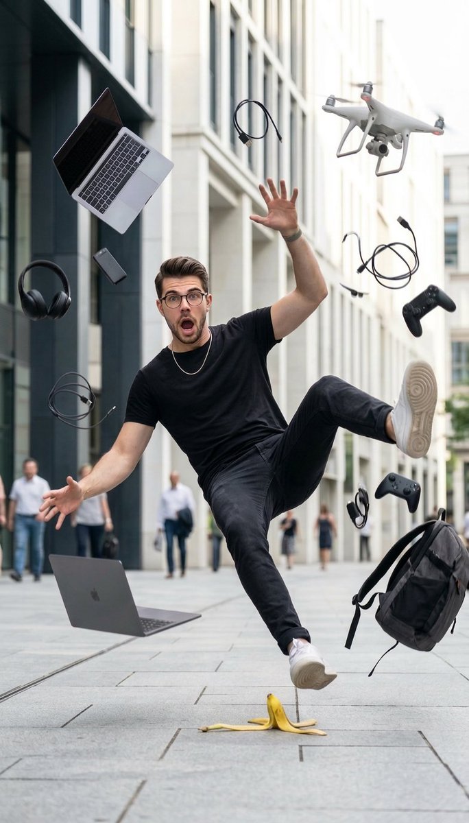 YouTube Thumbnail - Cinematic Street Photography of Man Slipping on Banana Peel