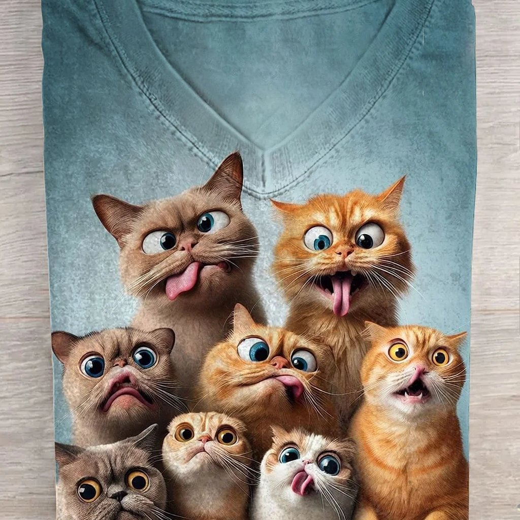 E-commerce Main Image - Cartoon Cat Group T-Shirt Mockup