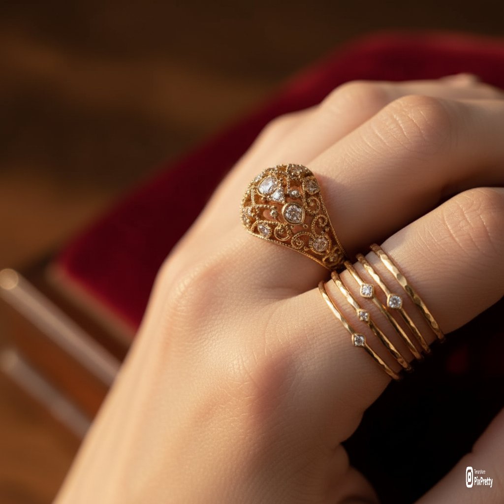 E-commerce Main Image - Macro Product Photography of Jewelry Worn by a Model