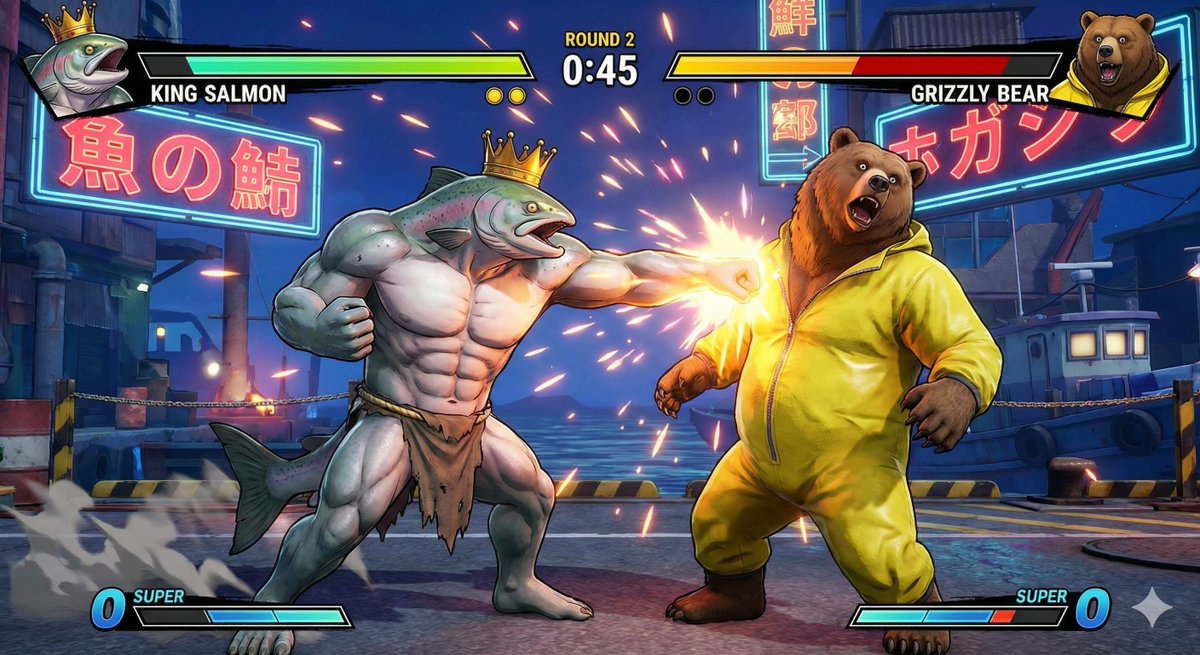 Game Asset - King Salmon vs Grizzly Bear Battle